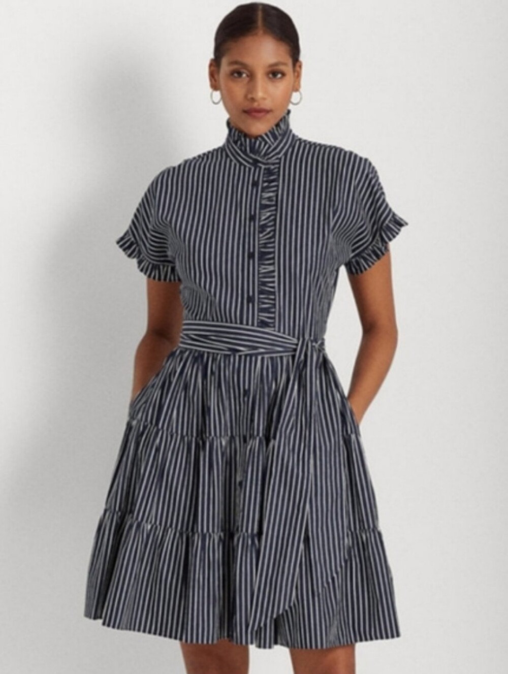 Ralph Lauren Navy & White Striped Belted Shirtdress